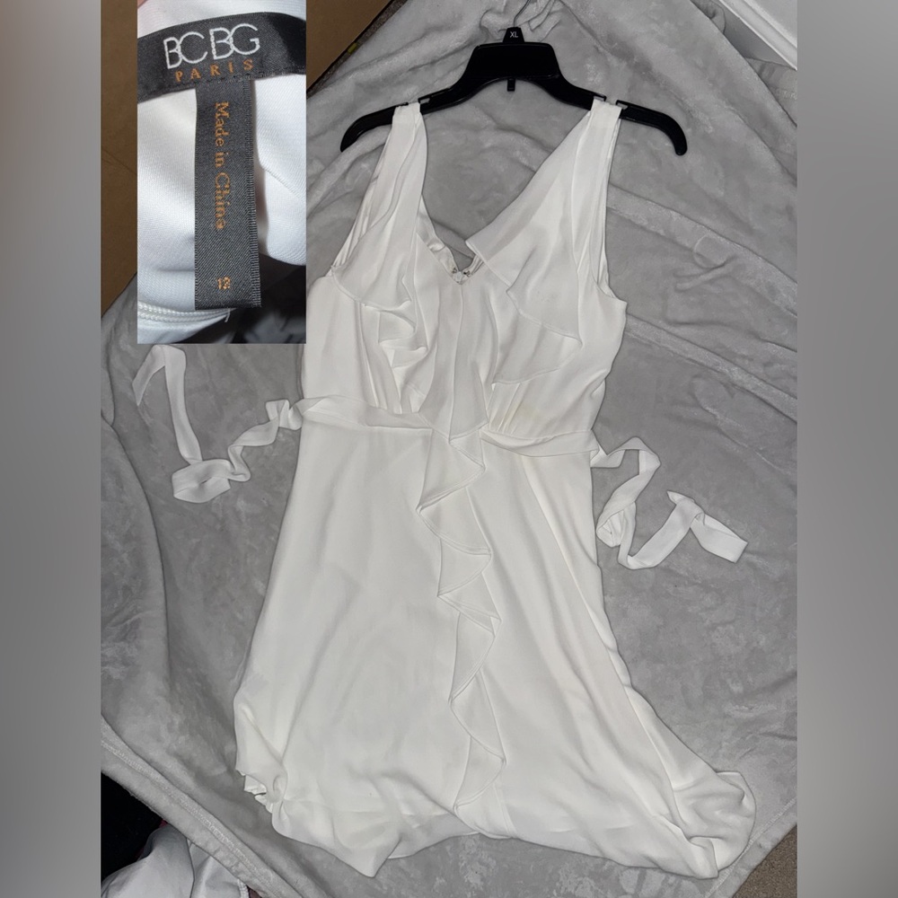 BCBG Ivory Sleeveless Dress with Ruffle Detail
